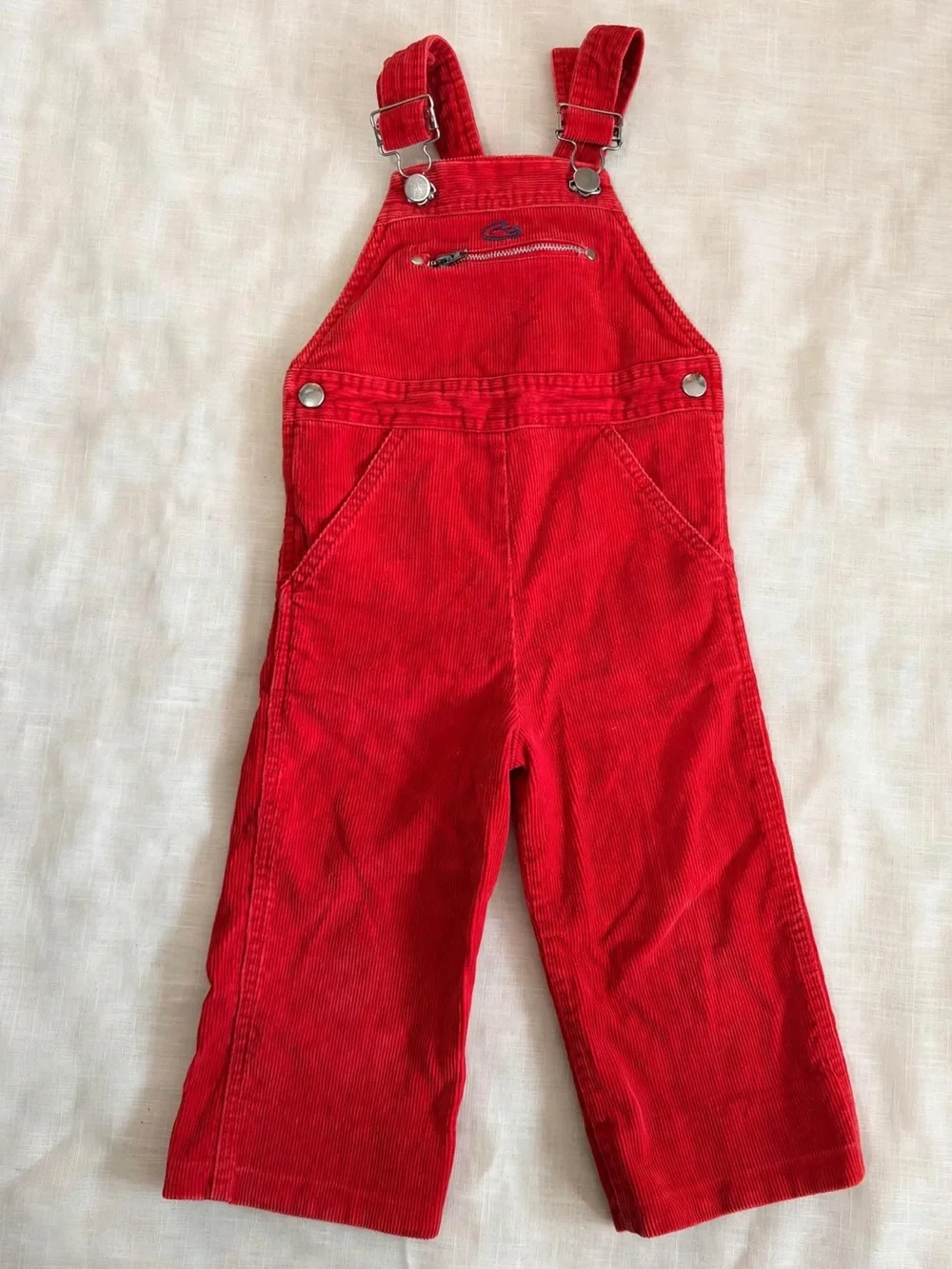 Lacoste Vintage Red Corduroy Overalls Toddler 2T Izod Crocodile Bibs 90s